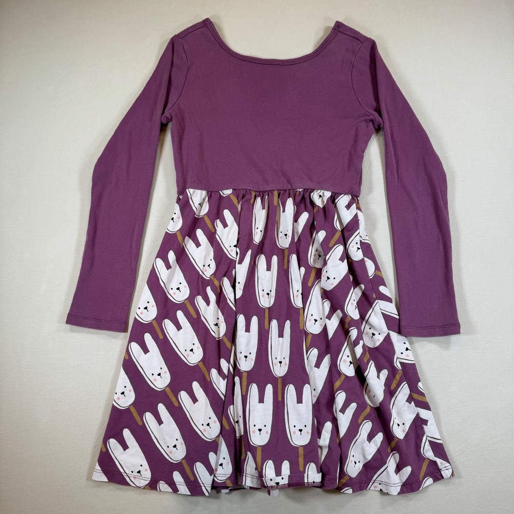 Tea Collection Girls Purple Bunny Popsicle Long Sleeve Skater Dress Size 12